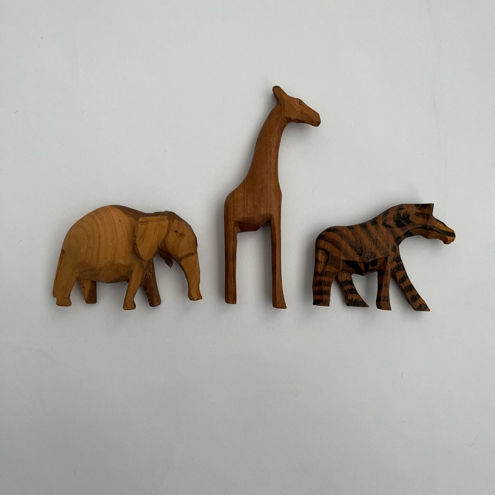 Hand carved wooden safari animals set